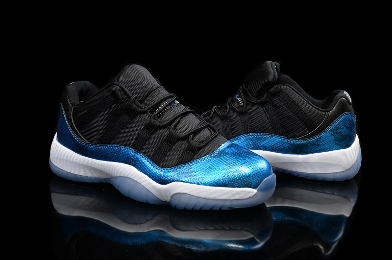Nike 2015 Air Jordan 11 Low Black Shine Blue Shoes - Click Image to Close