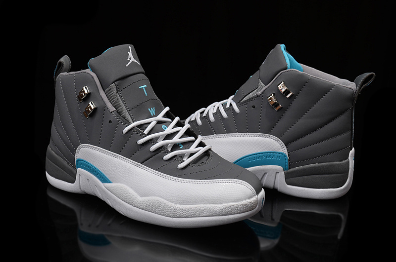 New Air Jordan 12 Retro Grey White Blue Shoes - Click Image to Close