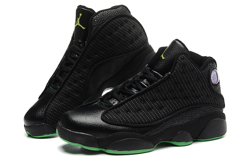 Nike 2015 Air Jordan 13 All Black Green Sole Mesh Vamp