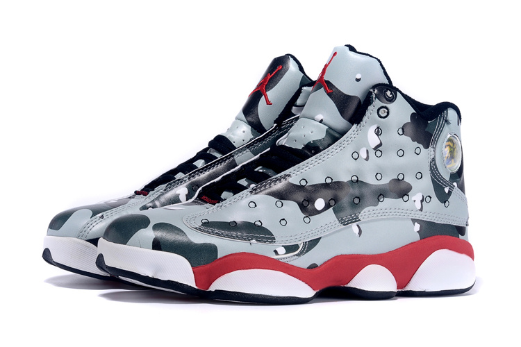 2015 Nike Air Jordan 13 Army Grey Black Red For Women - Click Image to Close