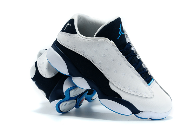 Nike 2015 Air Jordan 13 Low White Black Blue Shoes - Click Image to Close