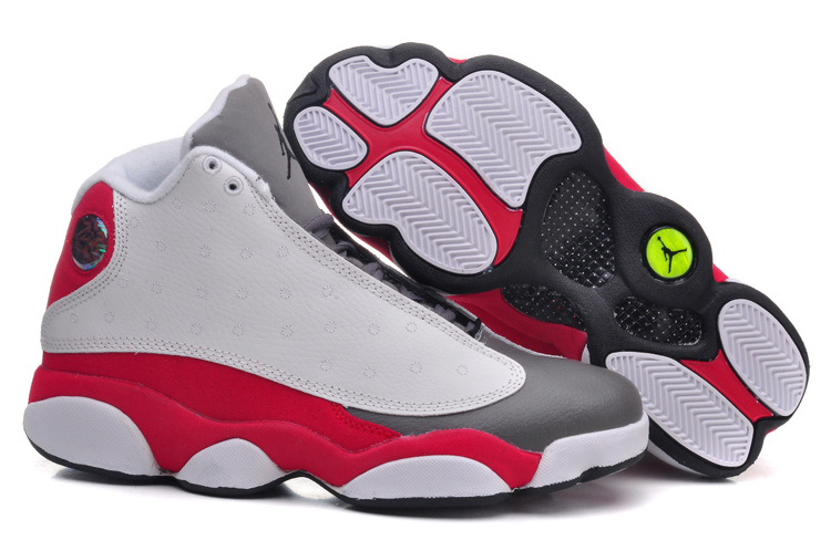 New Air Jordan 13 Retro White Grey Red Shoes - Click Image to Close