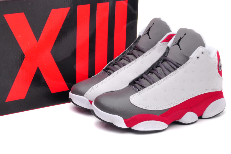 New Air Jordan 13 Retro White Grey Red Shoes - Click Image to Close