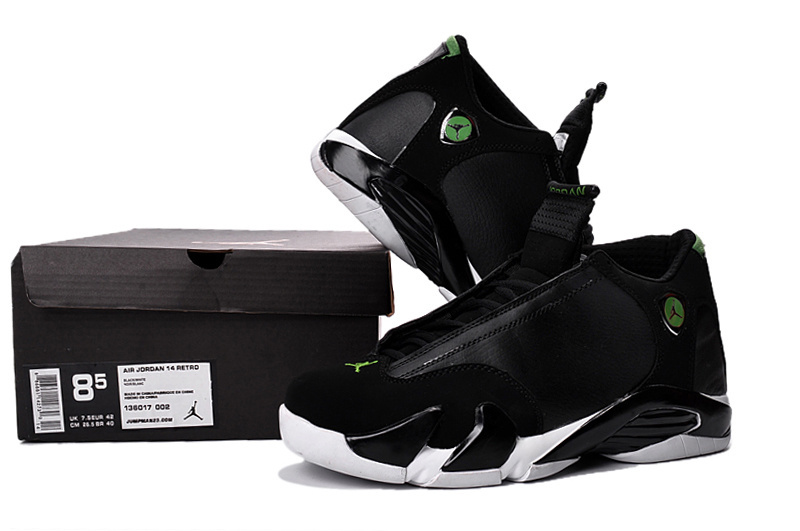 2016 Nike Air Jordan 14 Black White Green - Click Image to Close