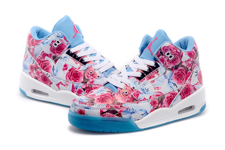 2015 Latest Nike Air Jordan 3 Red Bbaby Blue White Shoes For Women - Click Image to Close