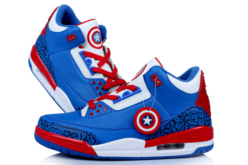 New Air Jordan 3 Retro Captain America Edition Blue White Red Shoes - Click Image to Close