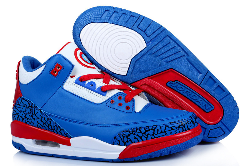 New Air Jordan 3 Retro Captain America Edition Blue White Red Shoes - Click Image to Close