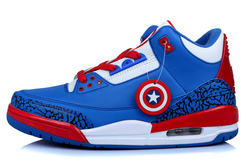 New Air Jordan 3 Retro Captain America Edition Blue White Red Shoes - Click Image to Close