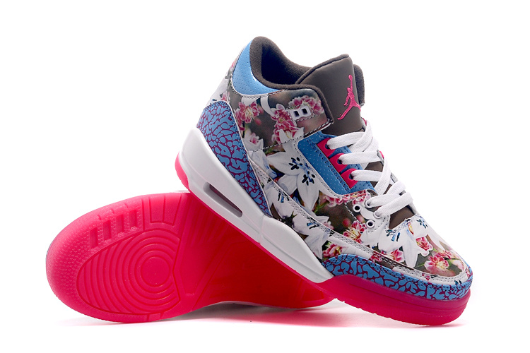 2015 Latest Nike Air Jordan 3 White Blue Red Shoes For Women - Click Image to Close