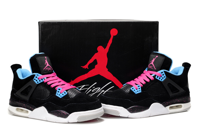 Nike Air Jordan 4 Retro Womens Basketball Shoes Black White Pink