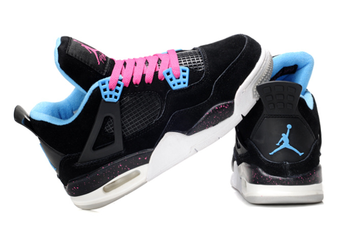 Nike Air Jordan 4 Retro Womens Basketball Shoes Black White Pink - Click Image to Close