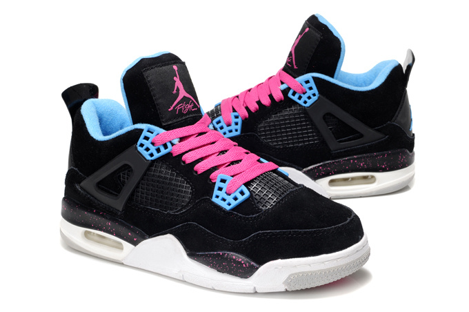 Nike Air Jordan 4 Retro Womens Basketball Shoes Black White Pink - Click Image to Close