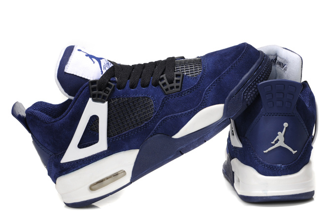 Nike Air Jordan 4 Retro Womens Basketball Shoes Dark Blue White - Click Image to Close