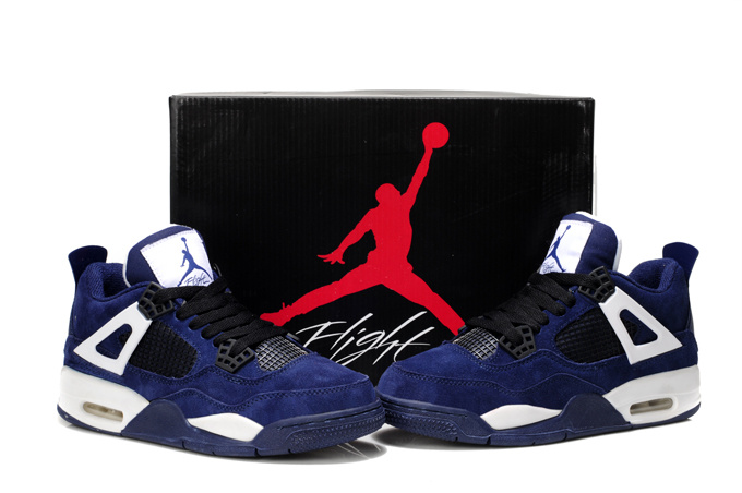 Nike Air Jordan 4 Retro Womens Basketball Shoes Dark Blue White