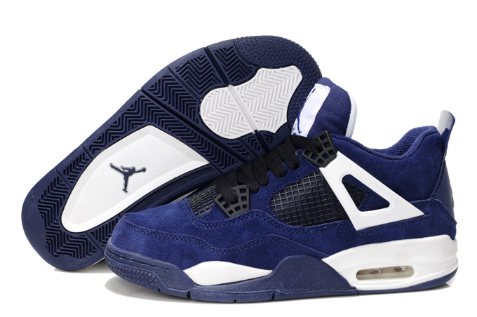 Nike Air Jordan 4 Retro Womens Basketball Shoes Dark Blue White - Click Image to Close