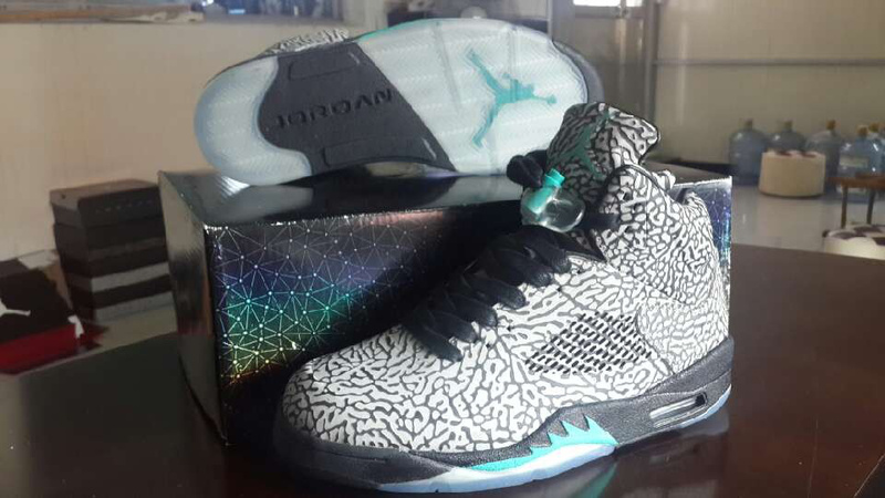 New Nike Air Jordan 5 Retro Limited Edition Grey Black Blue Fire Shoes - Click Image to Close