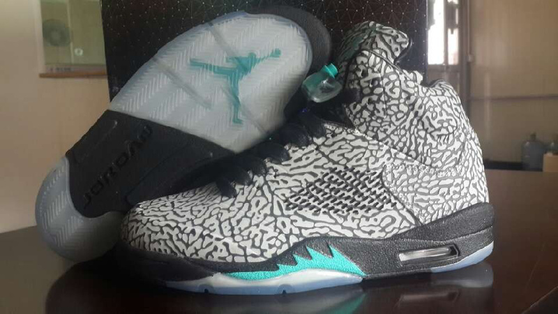 New Nike Air Jordan 5 Retro Limited Edition Grey Black Blue Fire Shoes - Click Image to Close