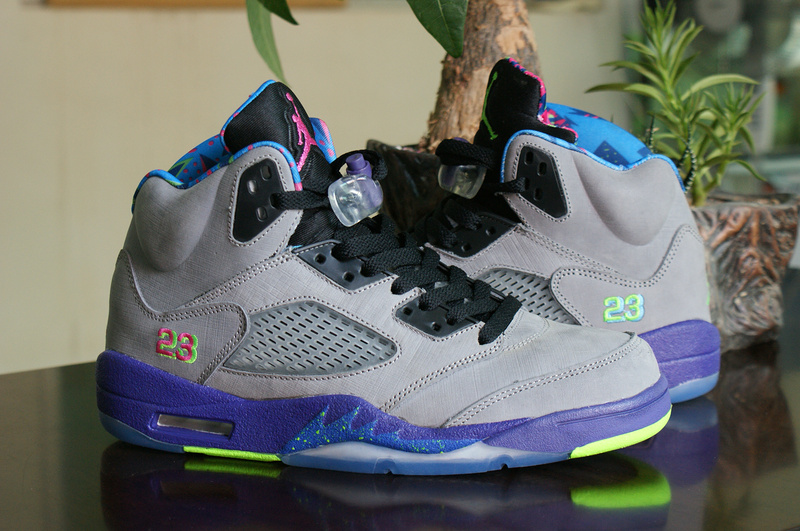 New Nike Air Jordan 5 Retro Mandarin Duck Edition Grey Purple Green Shoes - Click Image to Close