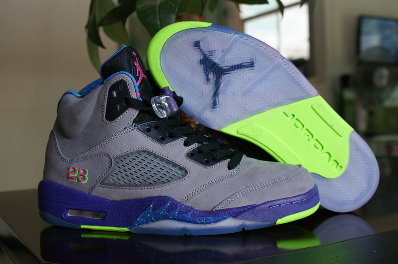 New Nike Air Jordan 5 Retro Mandarin Duck Edition Grey Purple Green Shoes - Click Image to Close