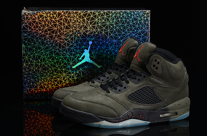 New Nike Air Jordan 5 Retro Suede Army Black Shoes - Click Image to Close