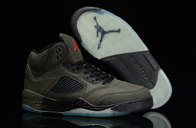 New Nike Air Jordan 5 Retro Suede Army Black Shoes - Click Image to Close