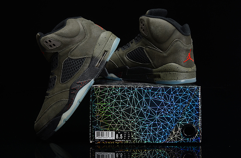 New Nike Air Jordan 5 Retro Suede Army Black Shoes - Click Image to Close