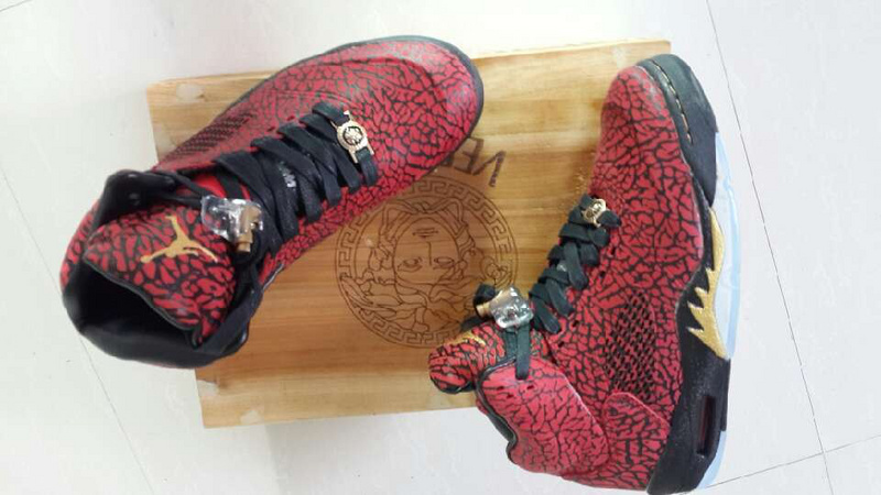 New Nike Air Jordan 5 Retro Versace Red Black Shoes