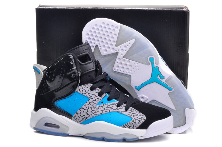 New Air Jordan 6 Retro Black Blue Grey White Shoes - Click Image to Close