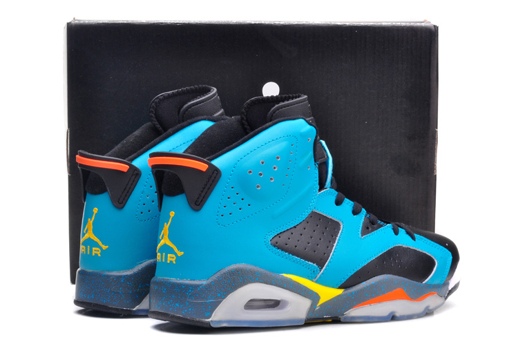 New Air Jordan 6 Retro Blue Black Yellow Orange Shoes