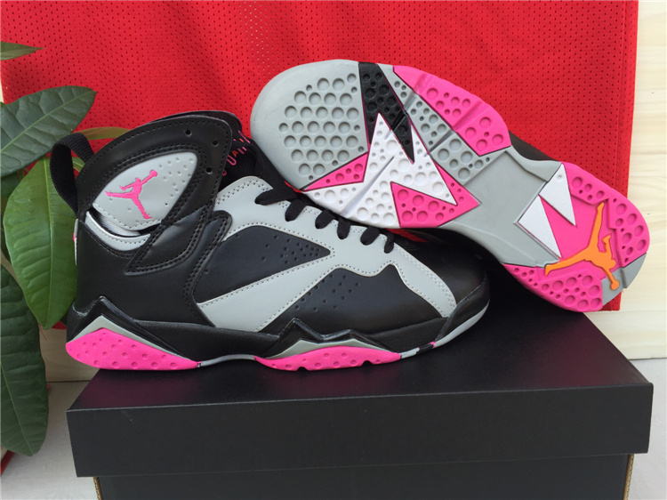 2015 Latest Nike Air Jordan 7 Black Grey Pink Shoes For Women