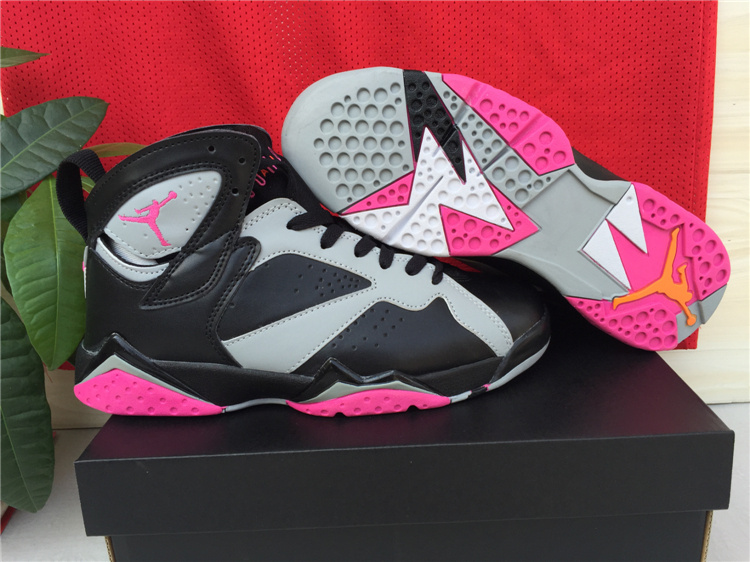 2015 Latest Nike Air Jordan 7 Black Grey Pink Shoes For Women - Click Image to Close