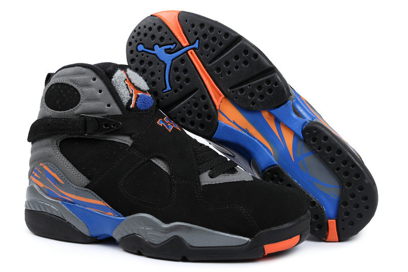 New Nike Air Jordan 8 Retro Black Grey Blue Orange Shoes - Click Image to Close