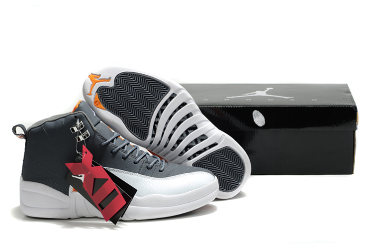 New Nike Air Jordan Retro 12 Black White Orange Shoes - Click Image to Close