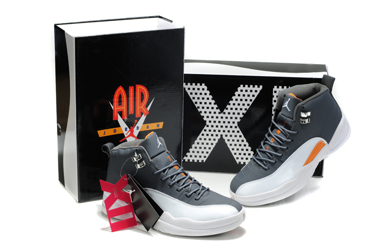 New Nike Air Jordan Retro 12 Black White Orange Shoes - Click Image to Close