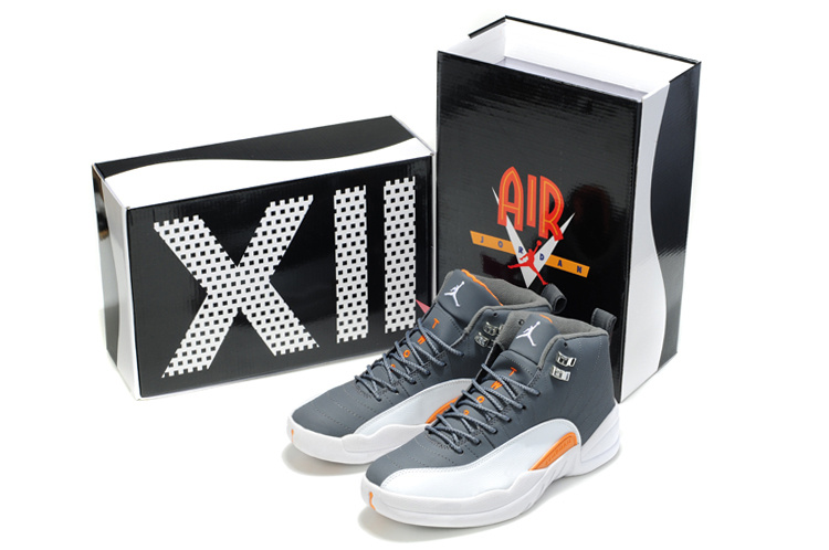 New Nike Air Jordan Retro 12 Black White Orange Shoes - Click Image to Close