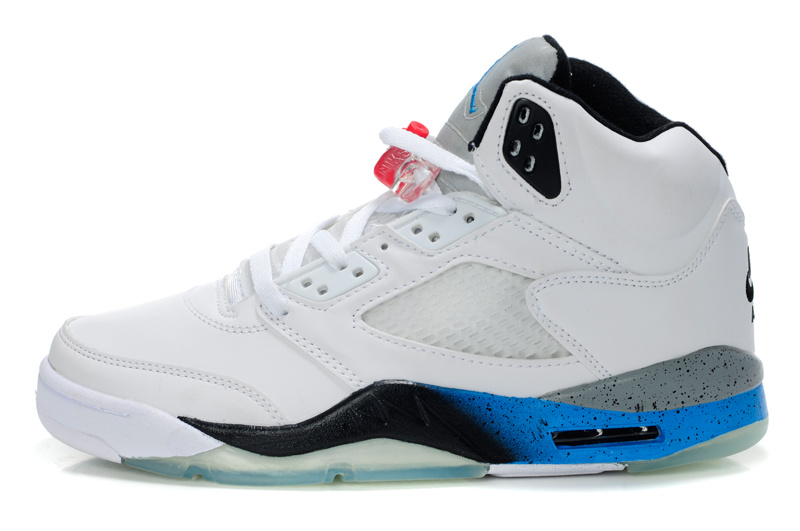 New Nike Air Jordan Retro 5 White Black Blue Shoes - Click Image to Close