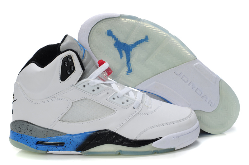 New Nike Air Jordan Retro 5 White Black Blue Shoes - Click Image to Close