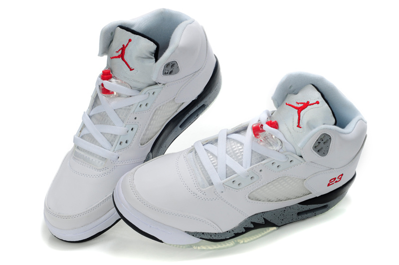 New Nike Air Jordan Retro 5 White Grey Shoes - Click Image to Close