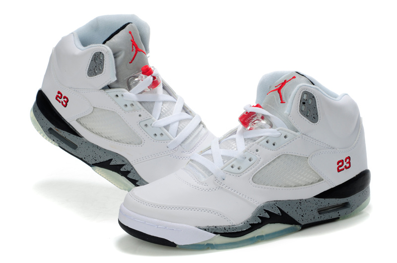 New Nike Air Jordan Retro 5 White Grey Shoes - Click Image to Close