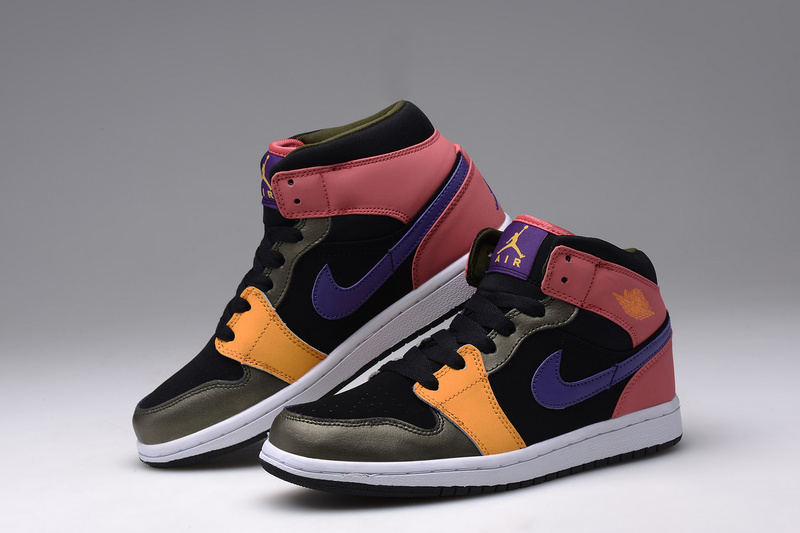New Nike Air Jordan 1 Retro Black Orange Pink Blue Shoes For Women - Click Image to Close