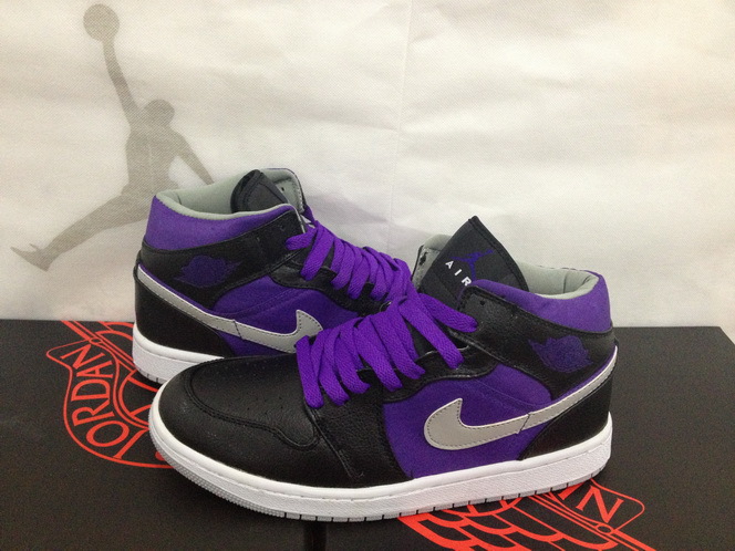 New Air Jordan 1 Retro Black Purple White Shoes - Click Image to Close