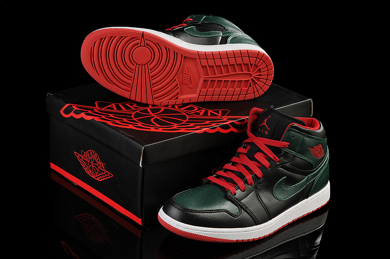 New Air Jordan 1 Retro Black Red Green Shoes - Click Image to Close