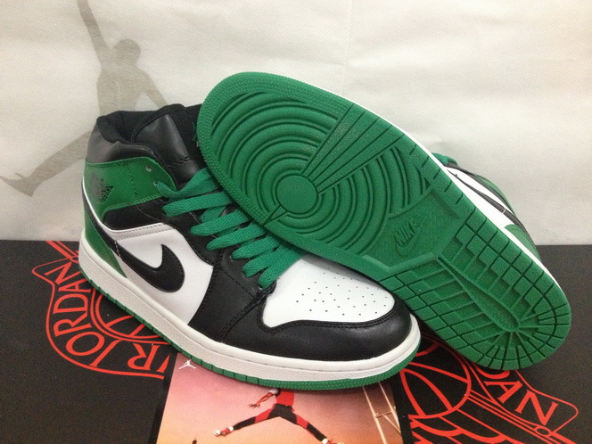 New Air Jordan 1 Retro Black White Green Shoes - Click Image to Close