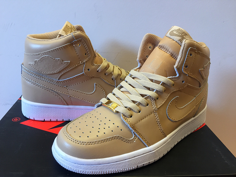 2015 Nike Air Jordan 1 Retro Gold Yellow White Shoes - Click Image to Close