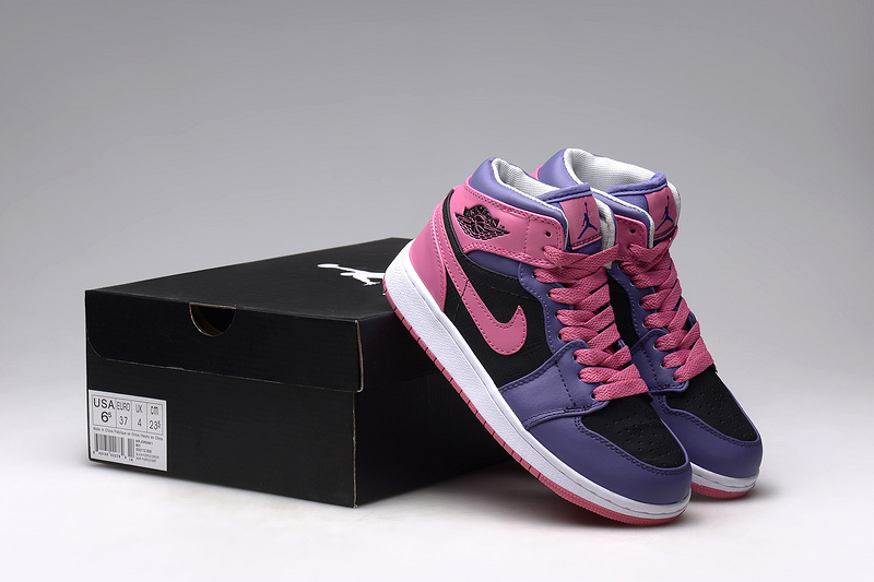 New Nike Air Jordan 1 Retro Pink Blue Black Shoes For Women - Click Image to Close