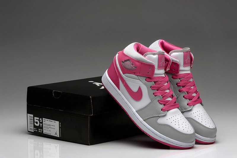 New Nike Air Jordan 1 Retro White Grey Pink Shoes For Women