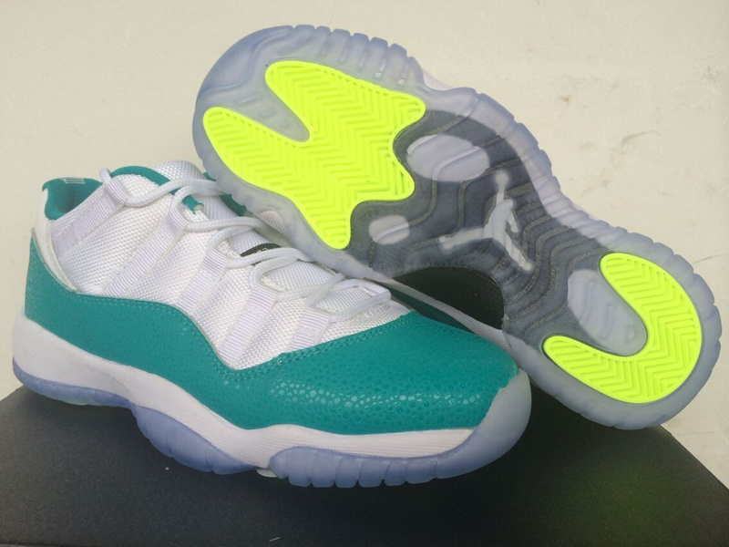 2014 Nike Air Jordan 11 Low Basketball Shoes White Green Snakeskin