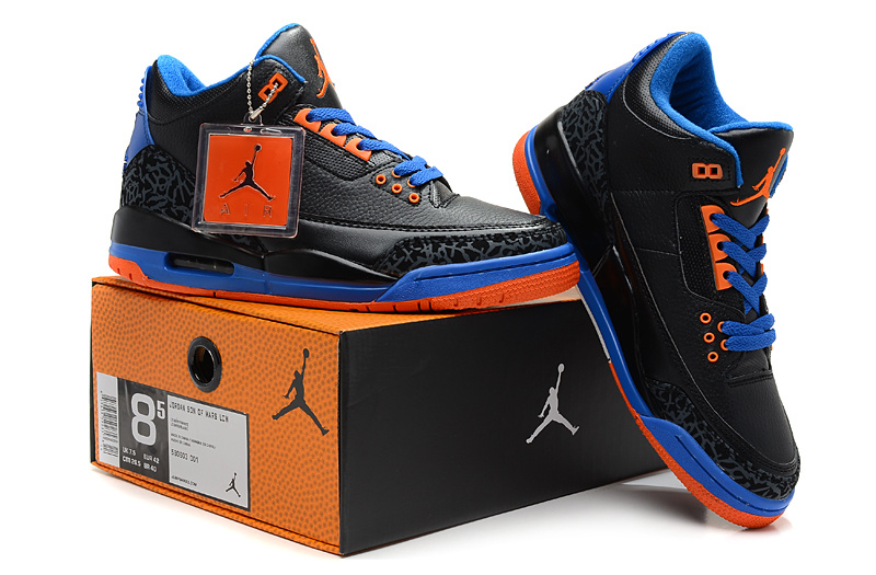 New Nike Jordan 3 Retro Black Blue Orange Shoes