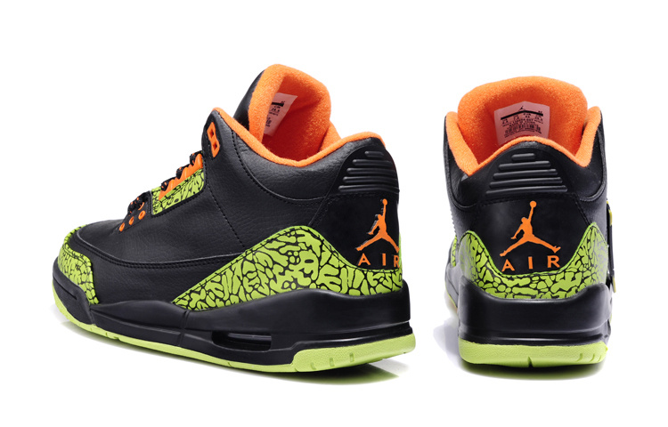 New Nike Jordan 3 Retro Black Green Cement Orange Shoes