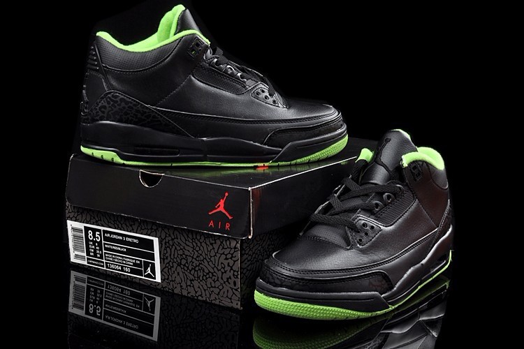 New Nike Jordan 3 Retro Black Green Shoes - Click Image to Close